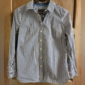 Talbot's Navy and White Striped w/Polka Dot Button Down Shirt S
